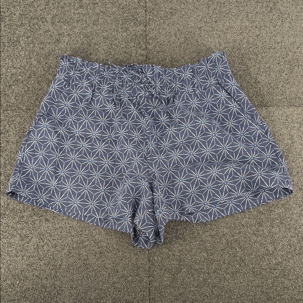 A New Day Shorts Wm Large Blue Geometric Linen Blend Drawstring Summer Vacation